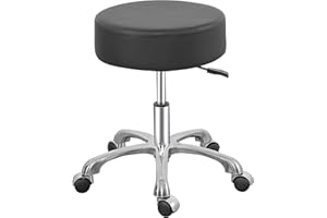 Lilfurni Swivel Rolling Stool Round Chair,Thick Sturdy Padding,Adjustable Stool with Wheels for Doctor,Medical,Massage Salon,Office,Shop(Black) (no Back, Black)