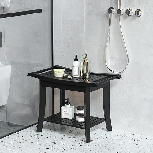 Bamboo Shower Bench Inside Shower Stool with Space-Efficient