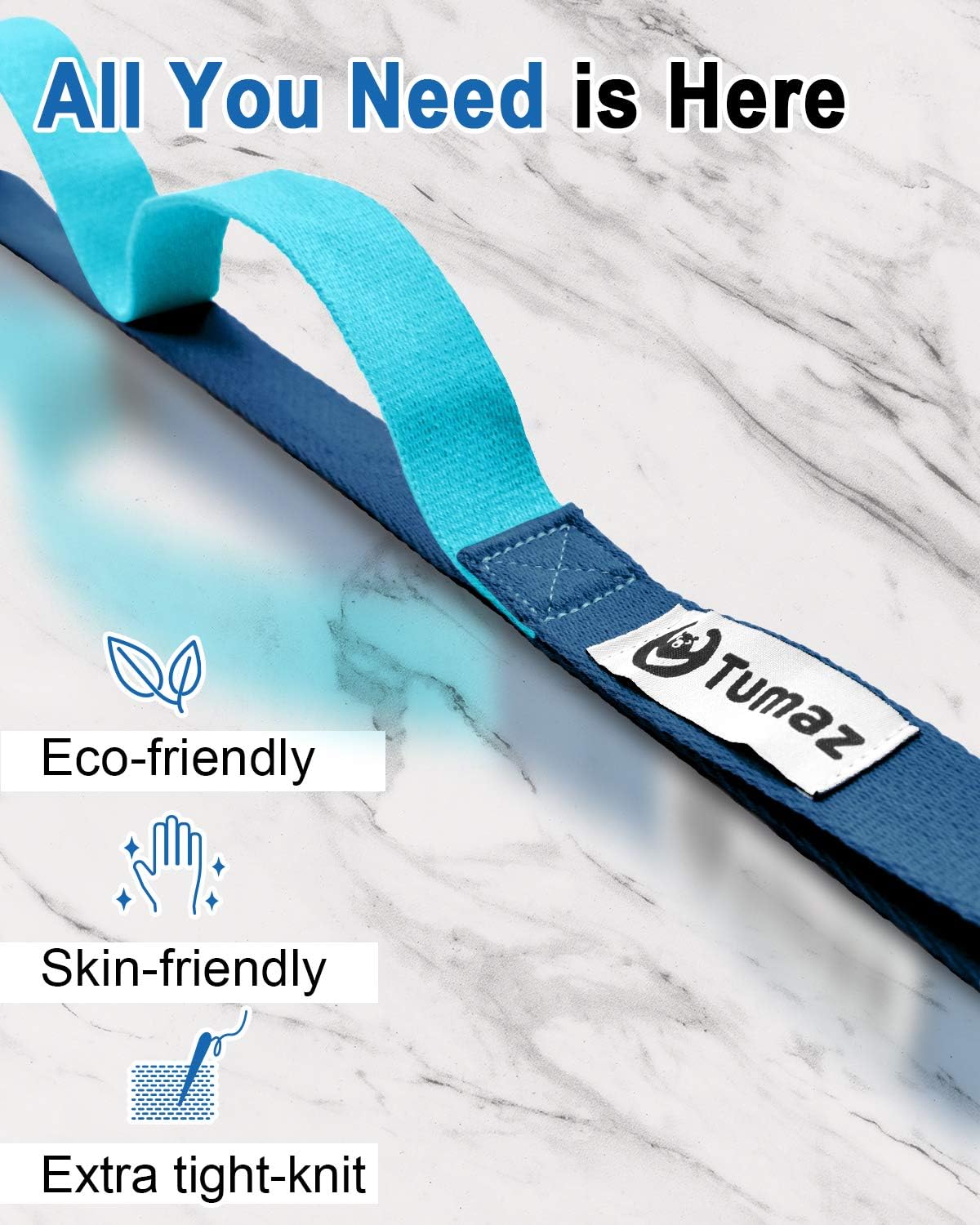Tumaz Stretch Strap - 10 Loops & Non-Elastic Band - The Perfect Home Workout Stretching Strap for PT(Physical Therapy Strap), Yoga, Pilates - [Extra Thick, Durable, Soft - with Travel Bag] : Sports & Outdoors