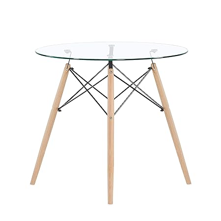 Ipotius Tavolo Da Pranzo In Vetro Rotondo Modernotavolo Da Cucina Tavolino Con Gambe In Legno Di Faggio 80 X 72cm
