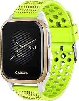 SkyBand Respirable Deporte Silicona Clásico Correas Compatible para Smartwatch Garmin Venu Sq (Verde)