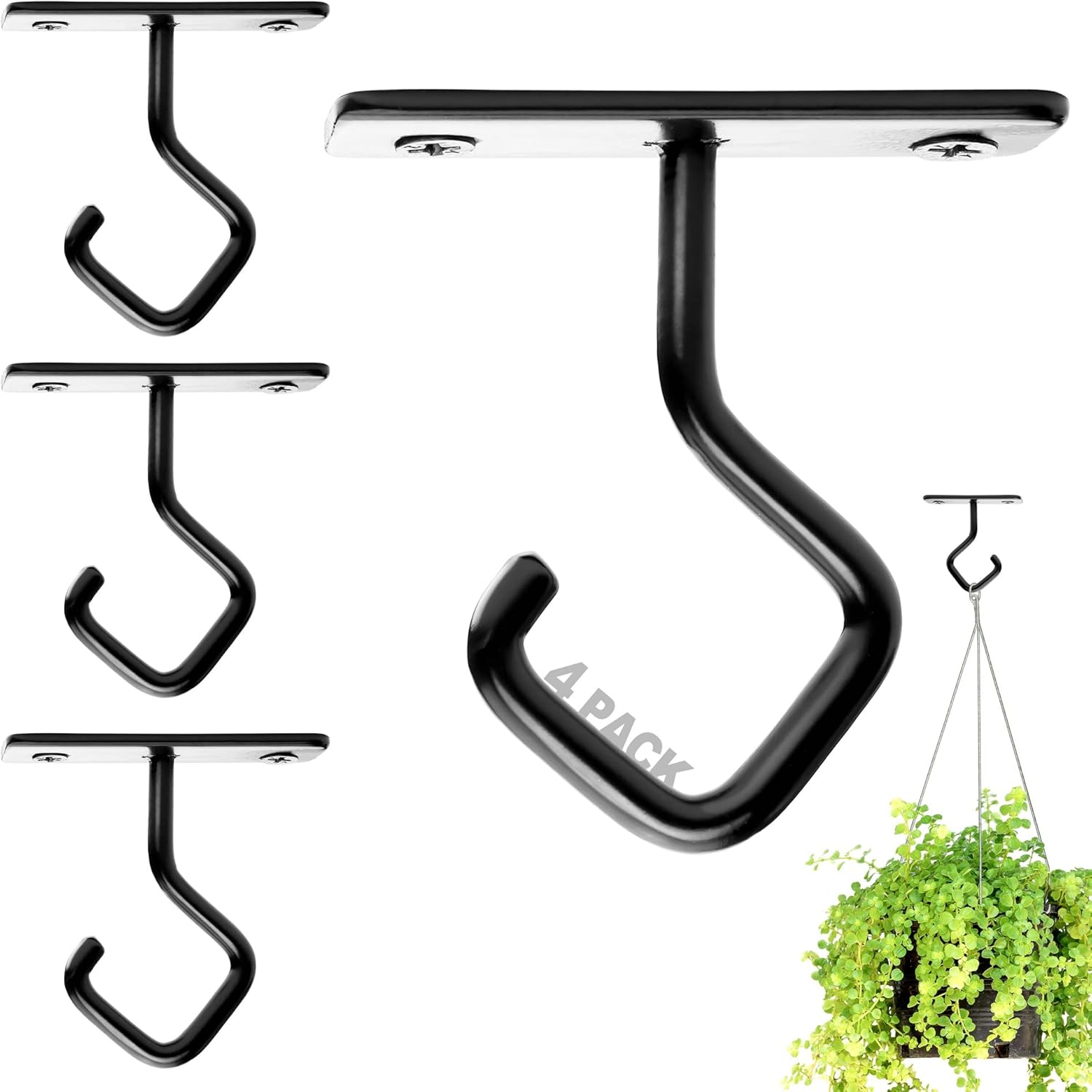 Outdoor Hanging Brackets - AJART Ceiling Hooks for Hanging Plants: Iron Plant Hanger for Wall Mount - 4 Pack/2.5 Inch Ceiling Hook for Indoor Use