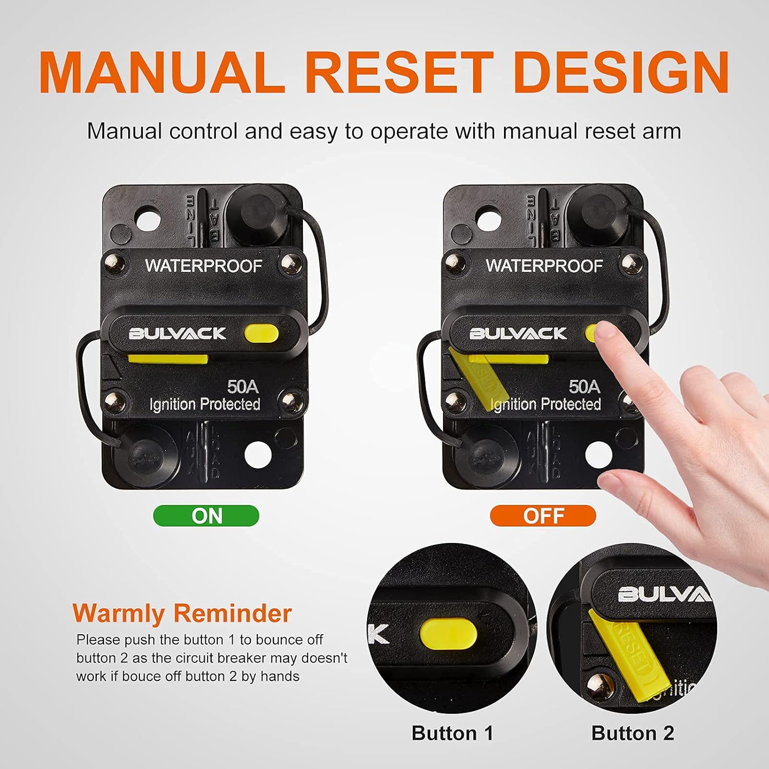 BULVACK 50 Amp Circuit Breaker with Manual Reset for Car Marine Trolling Motors Boat ATV Manual Power Protect for Audio System Fuse, 12V-48V DC (50A): Automotive