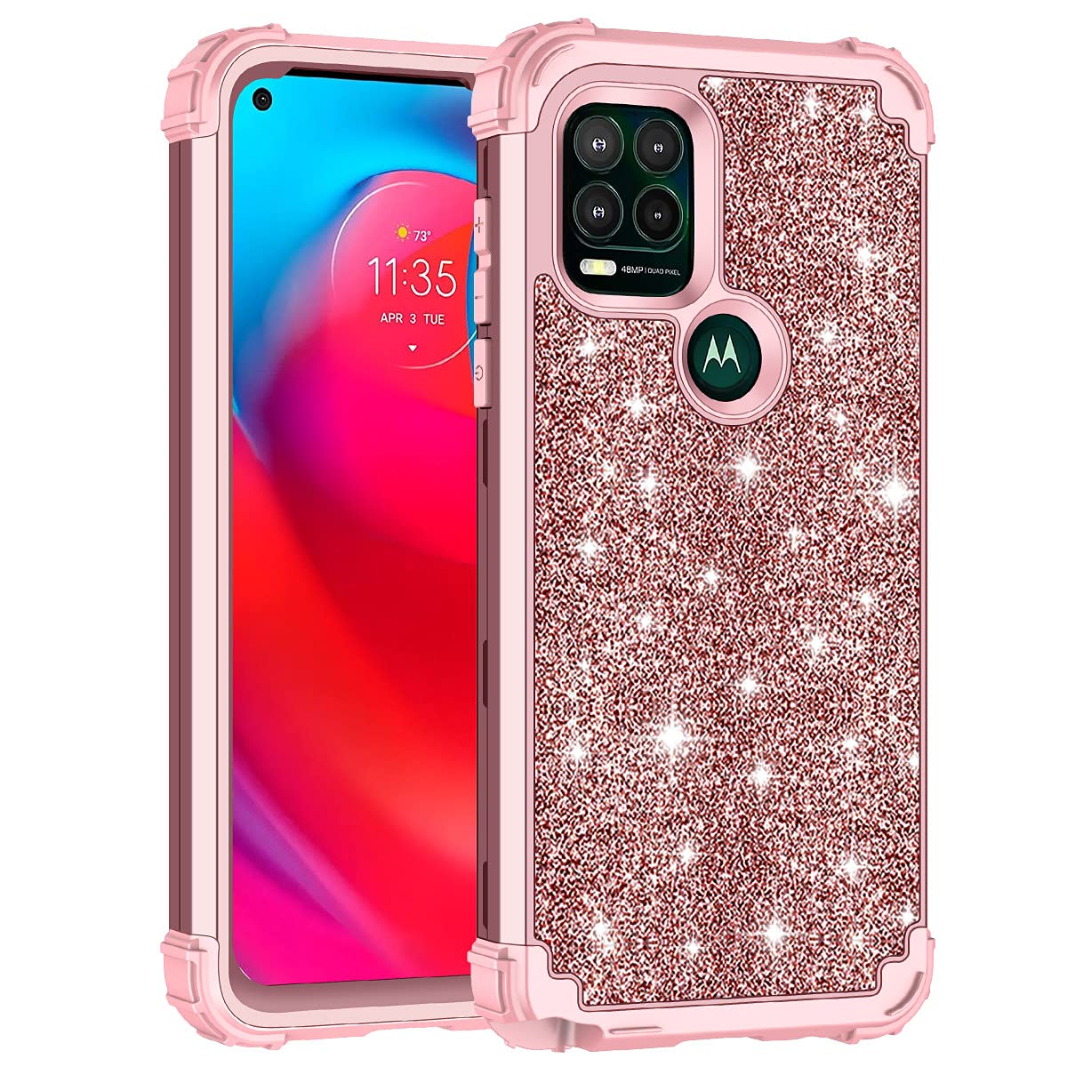 LONTECT for Moto G Stylus 5G 2021 Case [Not for 4G Version] Glitter Sparkle Bling Heavy Duty Hybrid High Impact Shockproof Protective Cover Case for Motorola Moto G Stylus 5G, Shiny Rose Gold