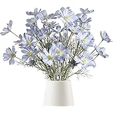 Fqueelvys 6PCS Daisy Flowers Artificial 24'' Blue Flowers Artificial Wildflowers Silk Flowers for Wedding Party Kitchens Home Decoration(Light Blue)