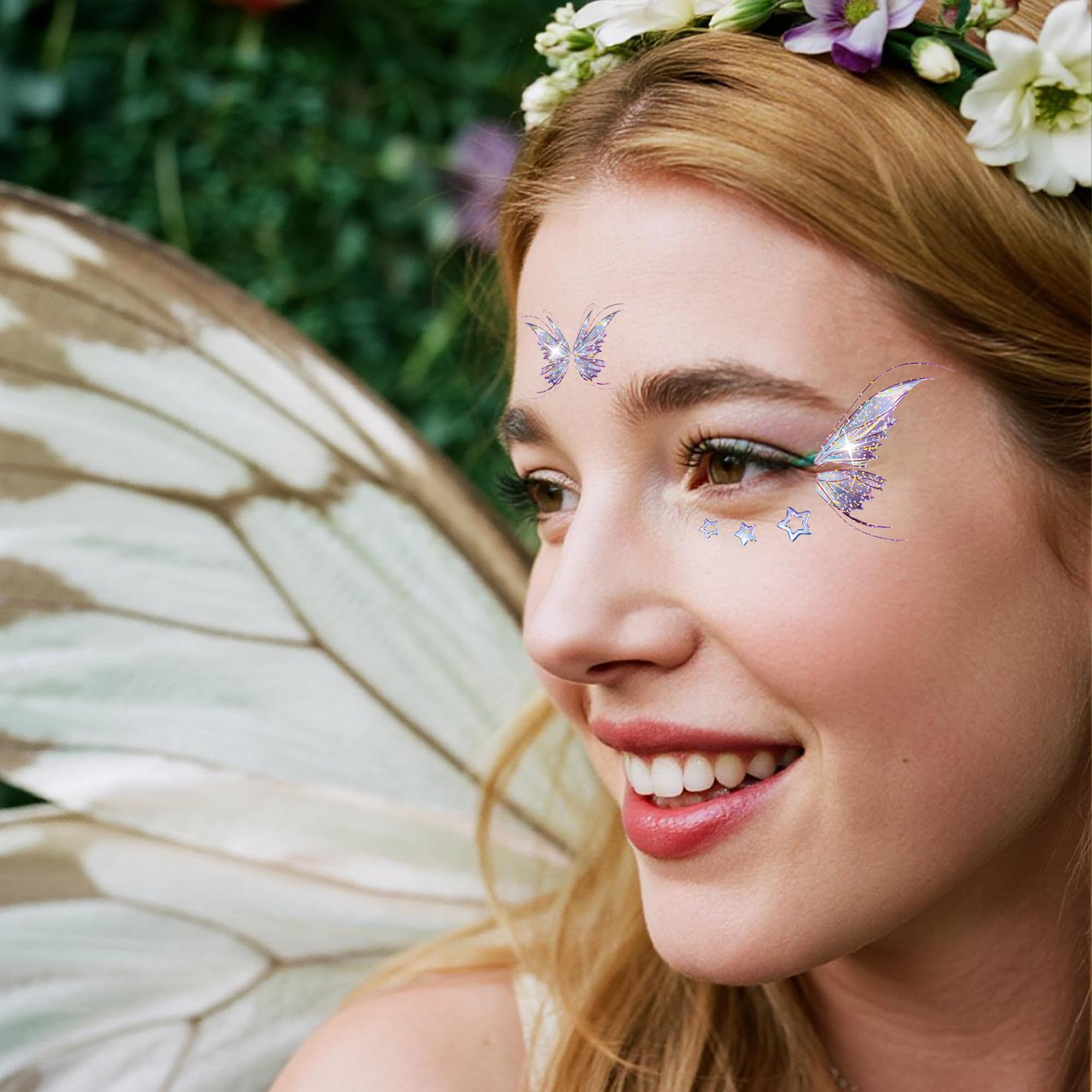 JoyfulGlam Glitter Fairy Makeup Kit Accessories For Women Butterfly Face Temporary Tattoos Stickers For Eyes Princess Rave Party Favors Gifts
