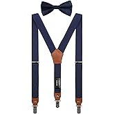 DEOBOX Suspenders for Boys Men's & Bow Tie Set Adjustable with Strong Clips