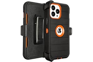 SAIBORO for Defender iPhone 13 Pro Max Case with Clip Holster,Heavy Duty Rugged Full-Body Protective,3 Layers of Sturdy,Anti-Drop,Military-Grade Defender Cover for iPhone 13 Pro Max Phone Case(Black & Orange)