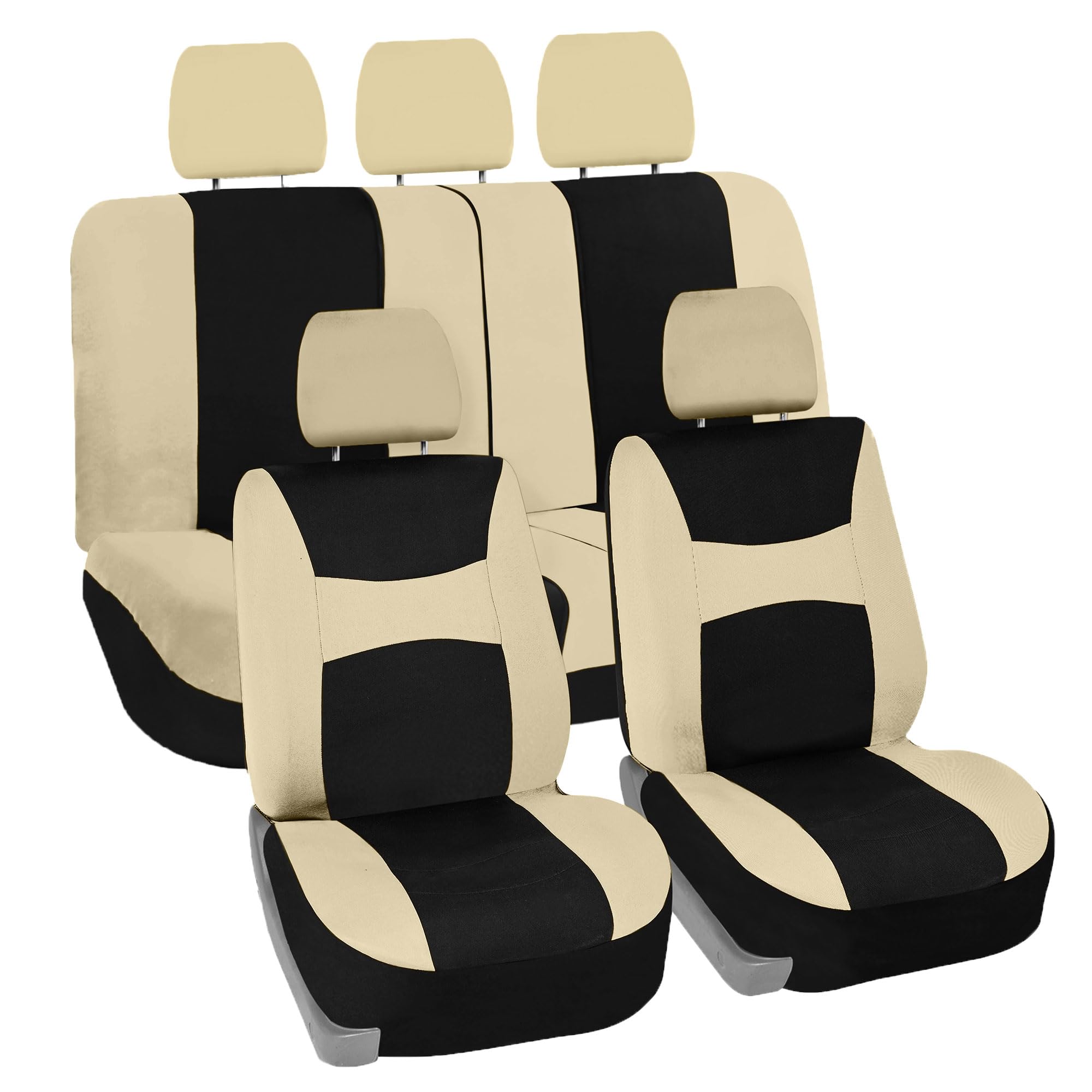 Photo 1 of FH Group Car Seat Covers Full Set Cloth - Universal Fit, Automotive Seat Covers, Low Back Front Seat Covers, Airbag Compatible, Split Bench Rear Seat, Car Seat Cover for SUV, Sedan, Van Beige