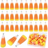 30 Pcs Cute Corn Halloween Charms for Jewelry Making - Fake Candy Pendant Key Ring & Resin Beads for Women DIY Crafting with Box