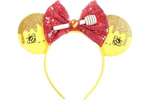 JIAHANG Cartoon Mouse Ears Headband, Sequin Bow Hair Band with Bee, Party Decoration Costume Headwear for Teens Girls Women (bee)