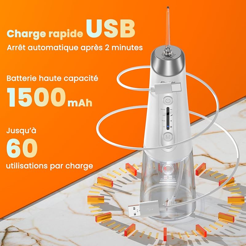 Jet Dentaire Hydropulseur Professionnel - 4 Modes de Nettoyage, Réservoir 320ML Grande Capacité