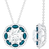 Rosec Jewels Certified 3 Carat Moissanite Necklace with Blue Topaz, D-Vs1 Quality, Silver Moissanite Pendant - Gift For Special Occasions