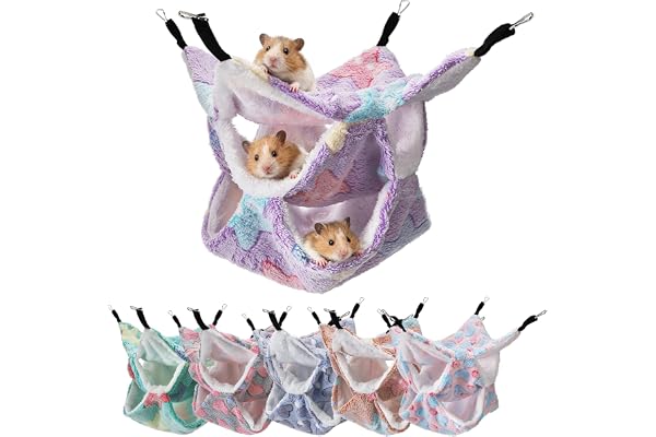 Covzoe 6 Pieces Rat Hammocks for Cage, 3 Layer Guinea Pig Hideout Bed, Ferret Hammocks Soft Hamster, Playing Sleeping Accesso