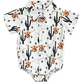 Karuedoo Western Baby Boy Clothes Cow Print Shirt Romper Infant Short Sleeve Button Down Bodysuit One Piece Gentleman Outfit