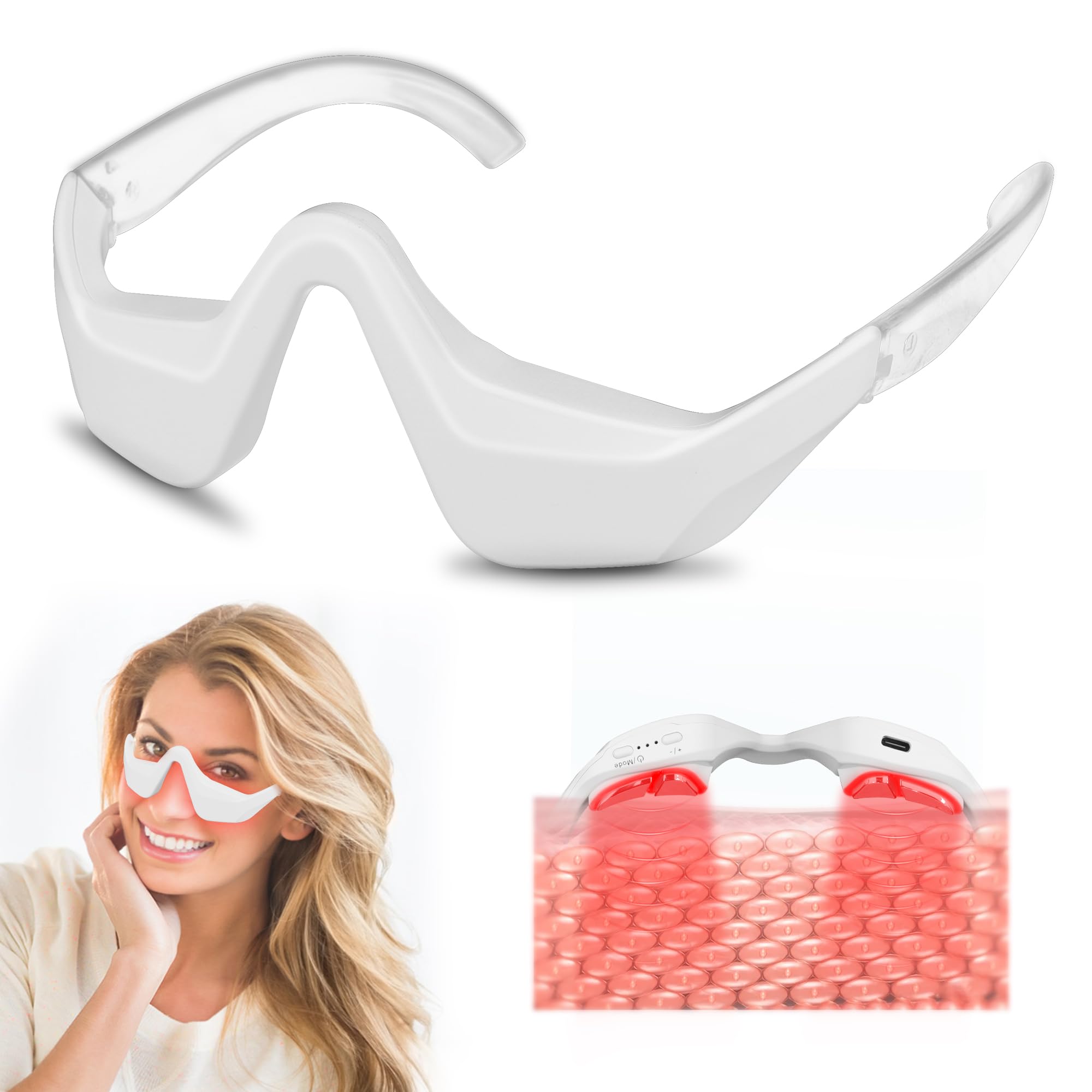 Photo 1 of Queleay Under Eye Red Light Therapy Device, 4 Modes Red Light Therapy Glasses, Red 650NM Red Light Eye Mask for The Treatment of Eye Bags,Dark Circles, Periorbital Wrinkles and Rhytides