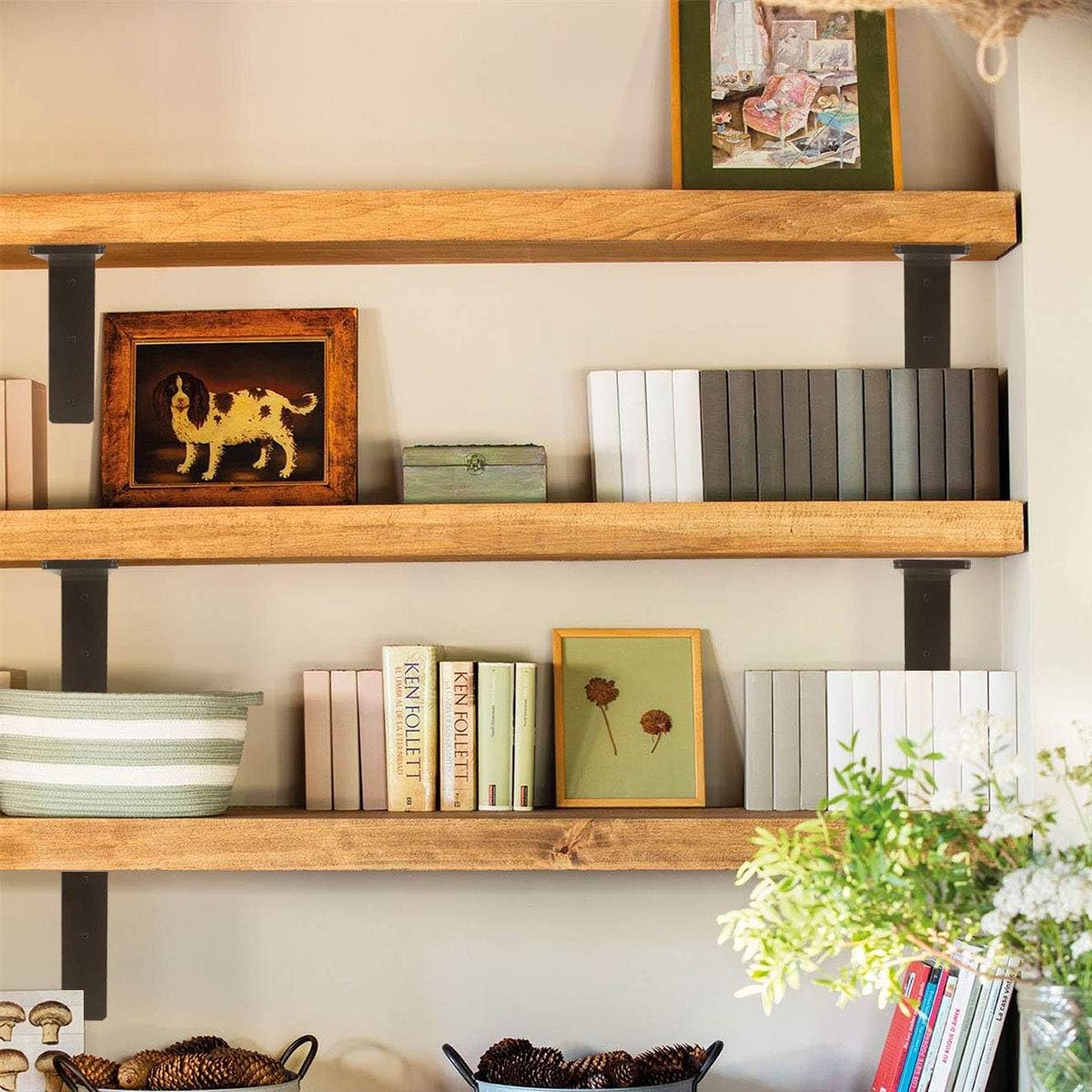 Shelf Brackets 12 Inch Heavy Duty Metal Shelf Supports Holders, L Corner Angle Brackets for Shelves Wall Mounted (6 Pack): Home Improvement
