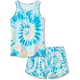 Tebbis Trendy Tie Dye Swirl Pajamas for Big & Teen Girls 2-Piece Soft Tank Top & Shorts PJ Jammies Set Size 6-18