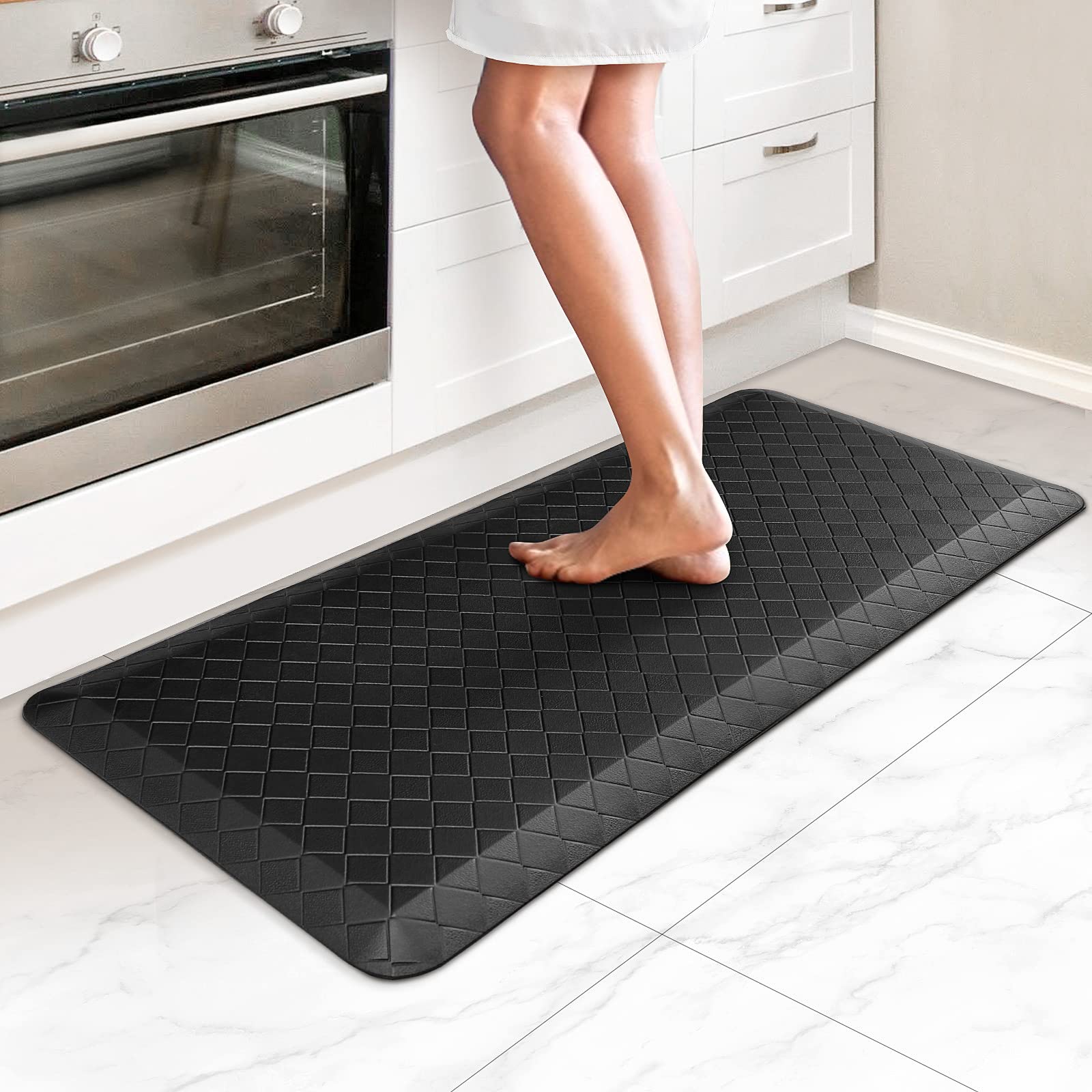 HappyTrends Kitchen Floor Mat - 4/5 Inch Thick Anti-Fatigue Kitchen Rug,Waterproof Non-Slip Kitchen Mats and Rugs Heavy Duty Ergonomic Comfort Rug for Kitchen,Office,Sink,Laundry,(17.3" x 39", Black) Image