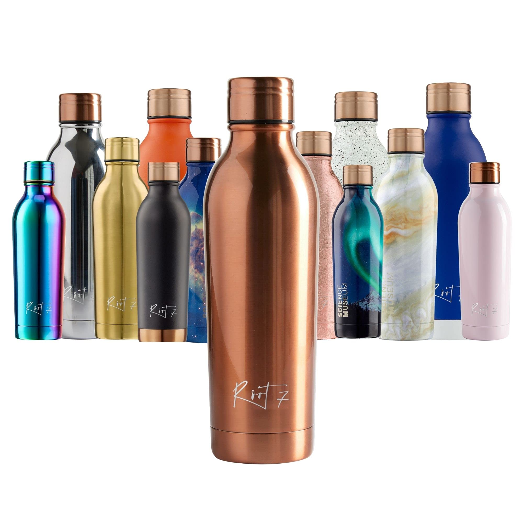 Root7 Bottle | Stainless Steel Water Bottle | Brushed Copper 500 ml | Double Walled & Copper Insulated | Reusable Thermal Flask | BPA Free, Leak - Proof Bottle | Cold for 30 Hours & Hot for 20 Hours