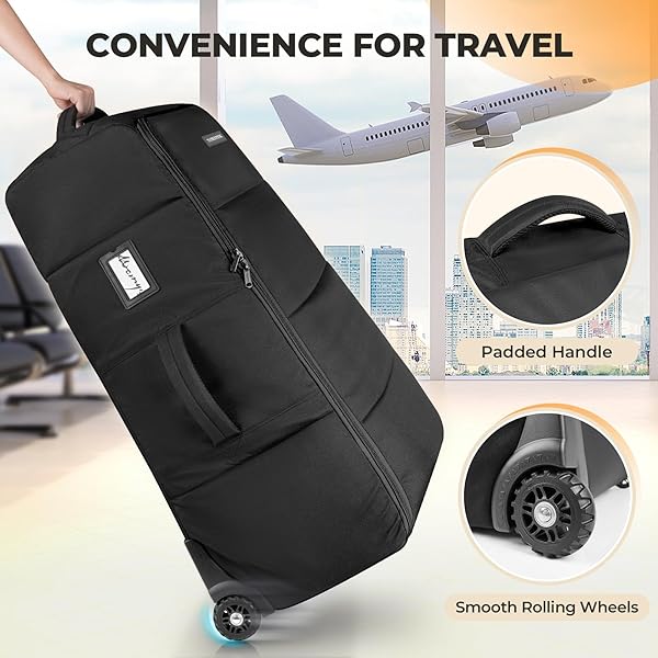 YOREPEK STROLLER BAG COMPATIBLE WITH UPPABABY VISTA V2/V3 AND CRUZ V2 (NO WHEEL REMOVAL NEEDED), PADDED STROLLER TRAVEL BAG WITH WHEELS, FOLDABLE STROLLER COVER WITH STORAGE POCKET, ALL BLACK