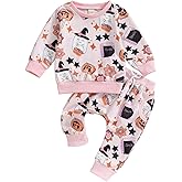 YINGISFITM Toddler Girl Halloween Outfit Fall Baby Girl Clothes Pumpkin Ghost Shirt Crewneck Sweatshirt Top Pants Set (Pink Cute Pumpkin, 2-3 Years)