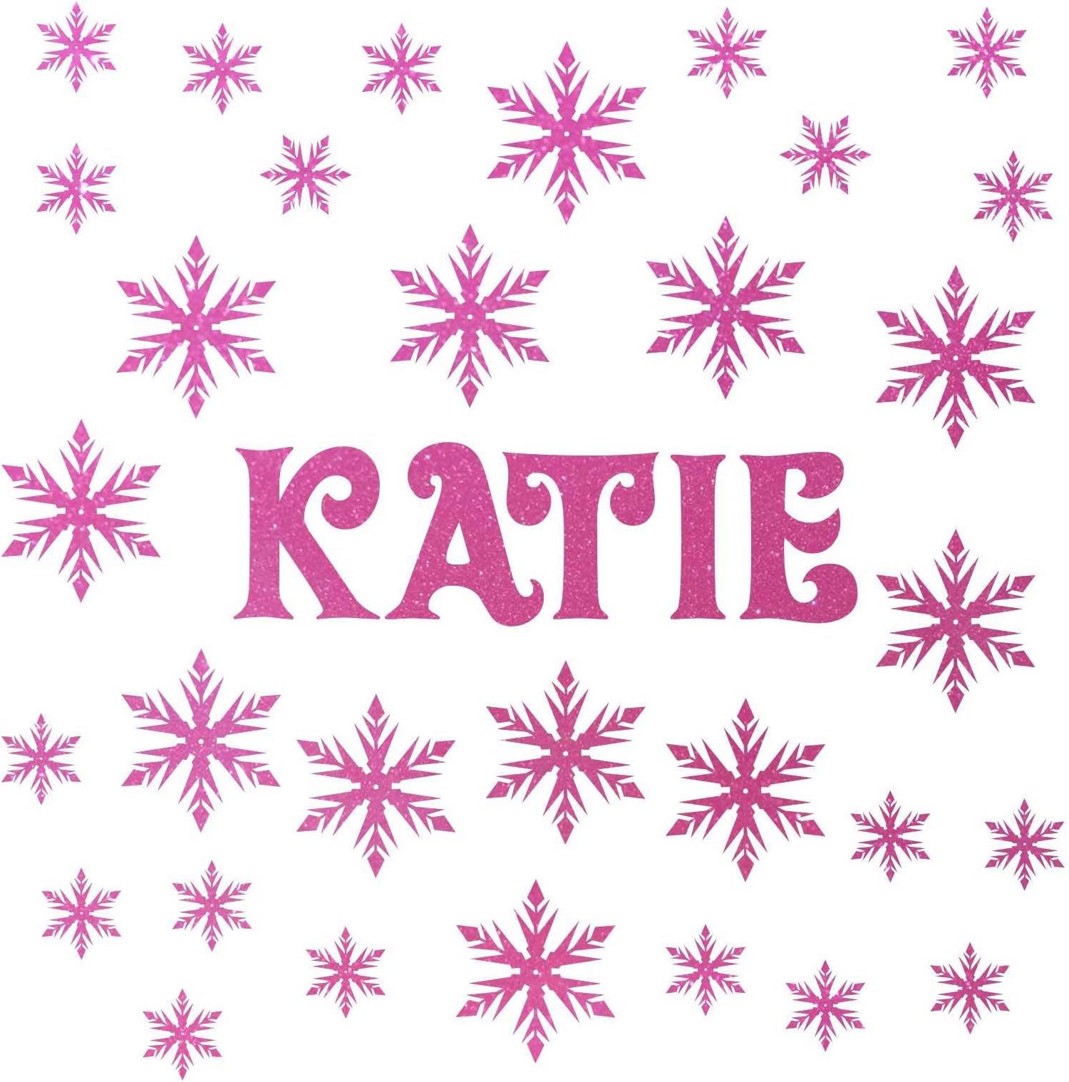 Frozen Glitter Snowflake Wall Sticker Vinyl Wall Art Personalised Name - Vinyl wall sticker Frozen (Pink)