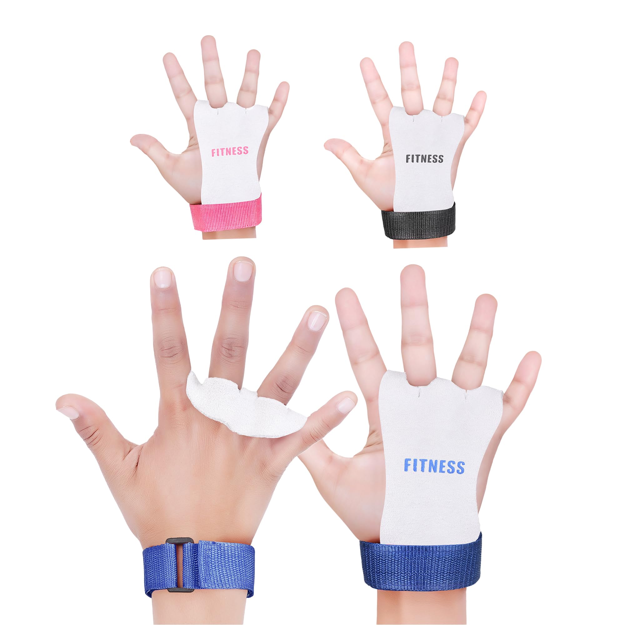 ULTRA FITNESS Gymnastics Grips for Kids & Youth Leather Palm Protector Bar Gloves for Girls & Boys - Junior Gymnastic Equipment for Bars, Pull-ups, Kettlebells Adjustable Wrist Support (Blue L)