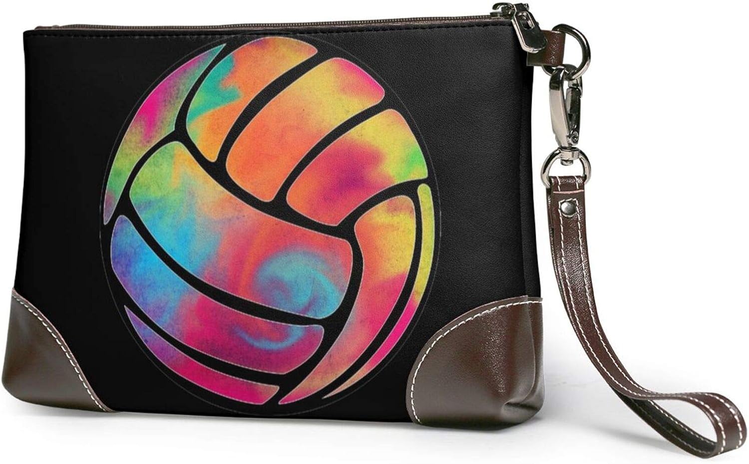 Rainbow Volleyball Printed Clutch Purse Detachable Leather Wristlet