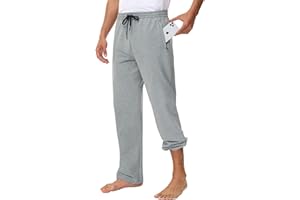 MIVEI Men's 30" 34" 36" Cotton Yoga Sweatpants - Athletic Casual Lounge Open Bottom Straight Leg Loose Pants Zipper Pockets