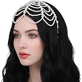 Falzqq Pearl Headpiece 1920s Pearl Cap Headpiece Roaring 20s Head Chain Beaded Headband Hair Accessories for Women Wedding Bridal Cosplay Halloween Art Decor