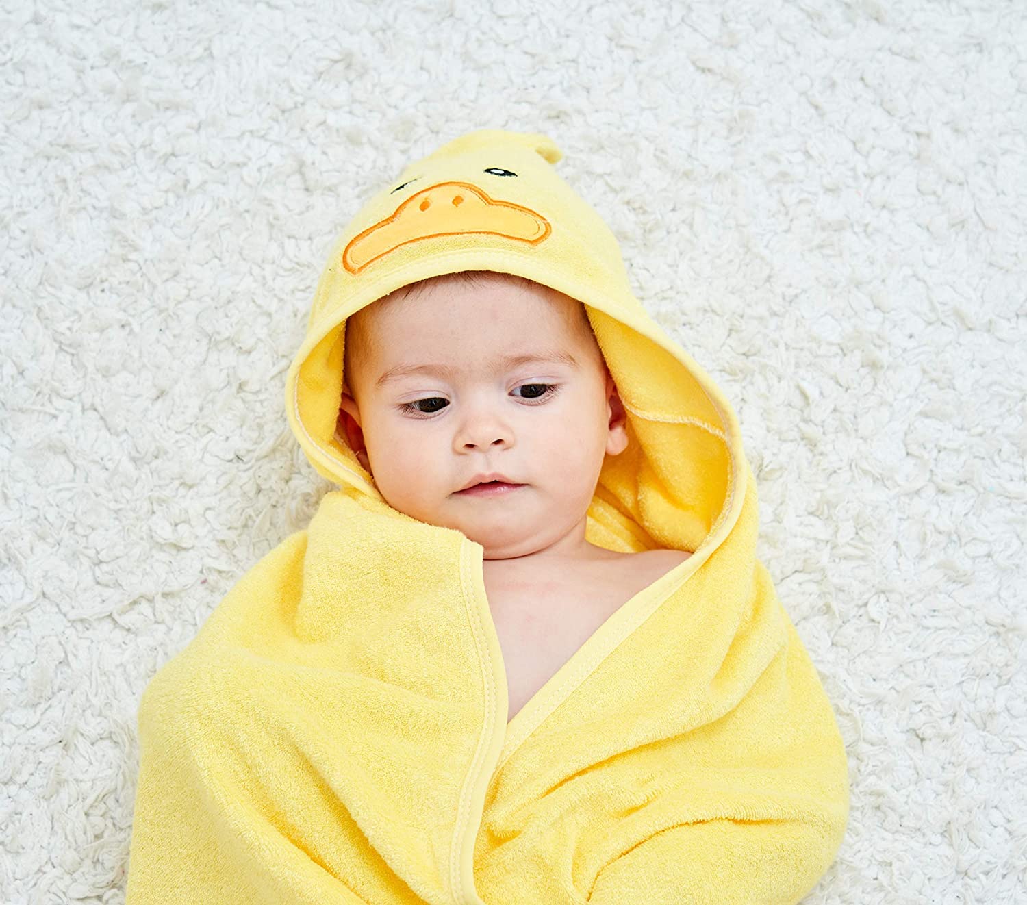 HIPHOP PANDA X - Large Hooded Baby Towel - Rayon Made from Bamboo, Soft Hooded Bath Towel for Babie, Toddler,Infant, Perfect for Boy and Girl - (Yellow Duck, 37.5 x 37.5 Inch)