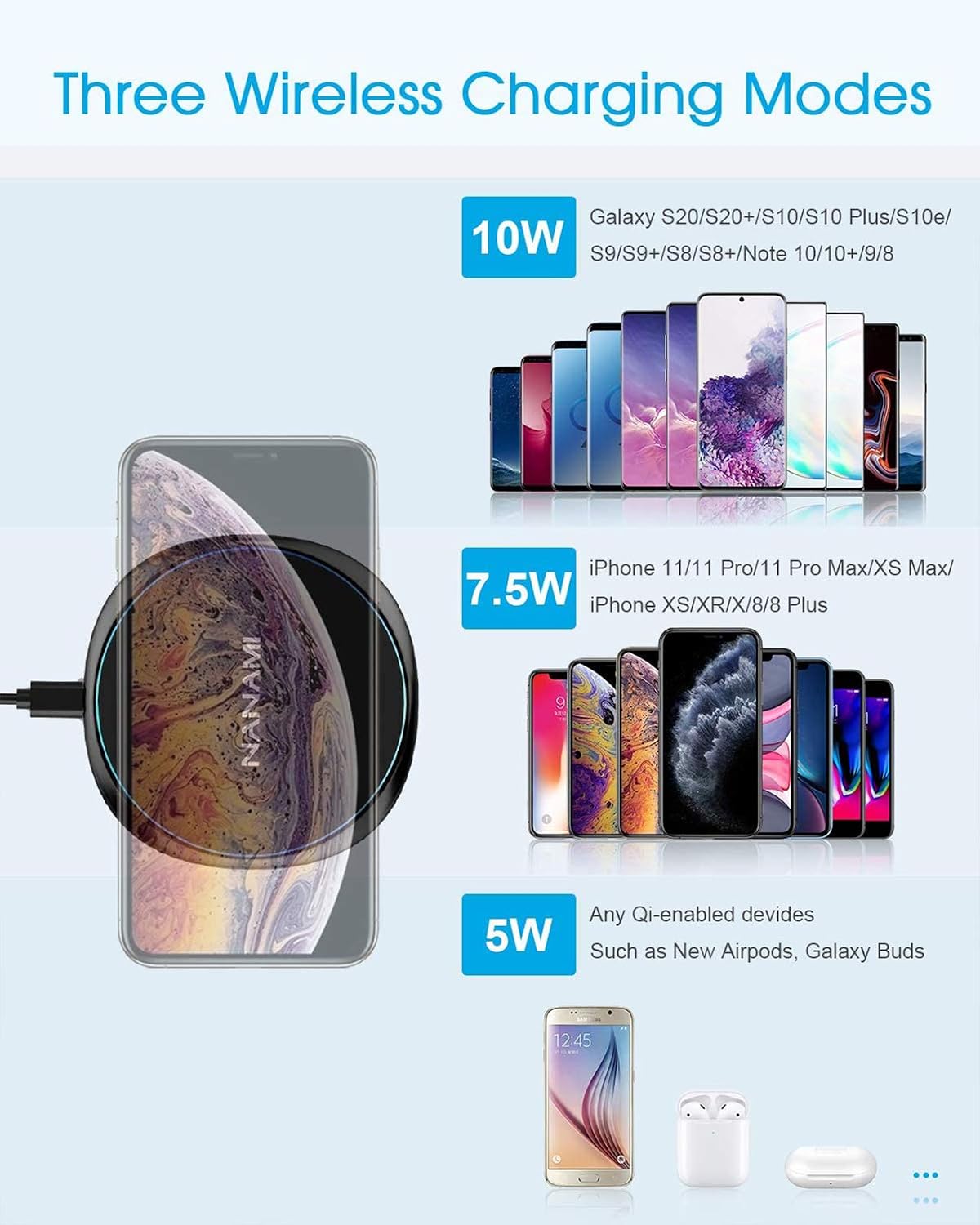 NANAMI Fast Wireless Charger with PD3.0 Adapter, 10W for Samsung Galaxy S26 S25 S24 S23 S22 S21 S20 S10 S9 - Image 3