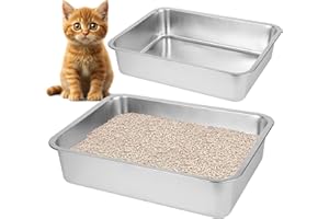 BIERBEAR 2 Pack Stainless Steel Cat Litter Box(17.5" L x 13.6" W x 4.1" H) for Big Cats,Large Metal Cat Litter Box-Easy to Clean,Small Stainless Steel Litter Box.