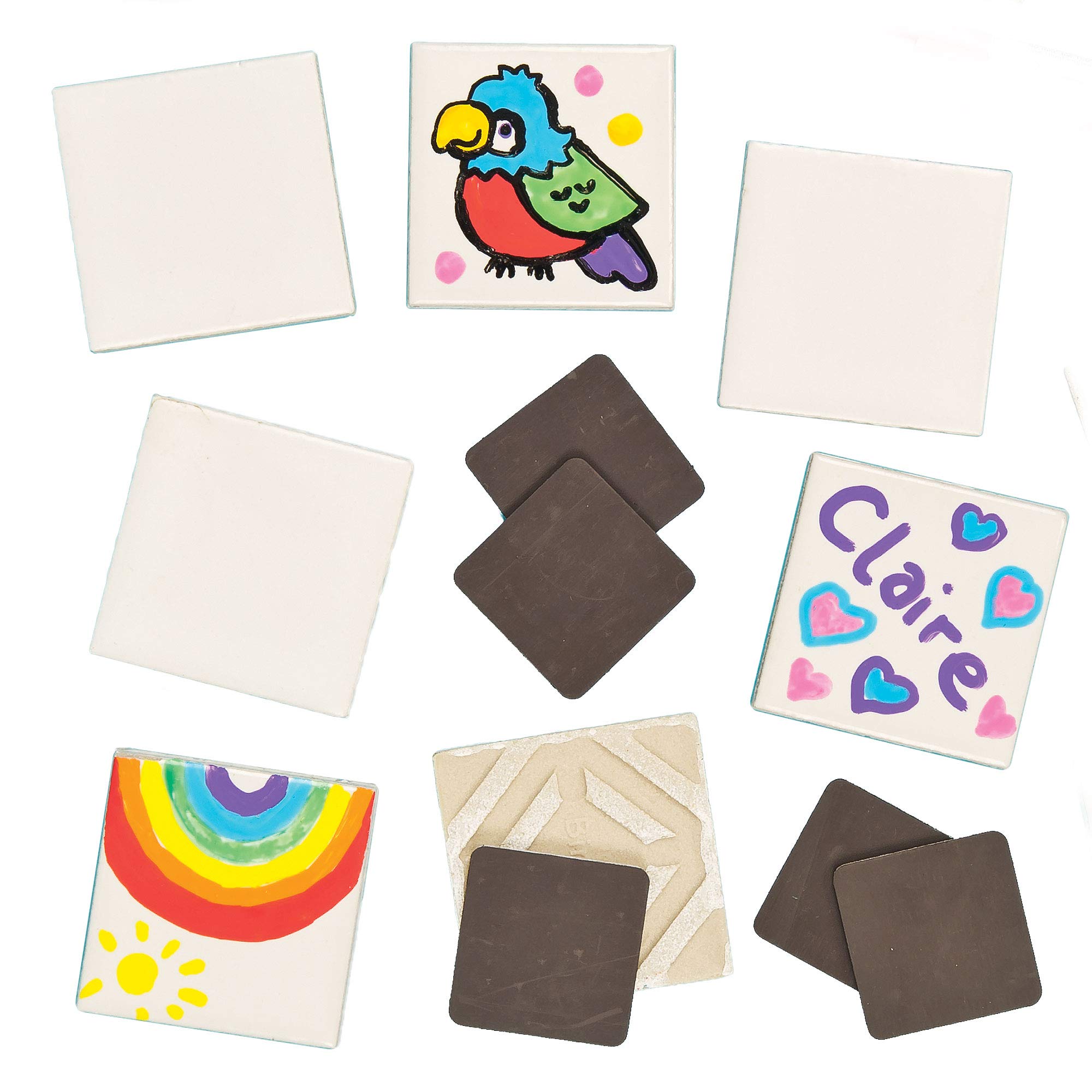 Baker Ross EK506 Porcelain Ceramic Tile Magnets (Pack of 10) for Kids to Decorate, Paint Your Own Arts & Crafts Activities, Assorted,4.5 x 4.5 cm