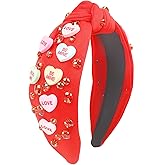 SARATA Valentine’s Day Headband for Women Love Heart Headband Jeweled Crystal Rhinestone Knotted Headband Red Pink Wide Top Knot Headband Valentine’s Day Hair Accessories Gifts (red letter, medium)