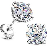 Moissanite Stud Earrings : 18K White Gold Plated Solid 925 Sterling Silver Earring Hypoallergenic Dainty Flat Back Stud Earrings Jewelry for Women Men D Color VVS1 Clarity