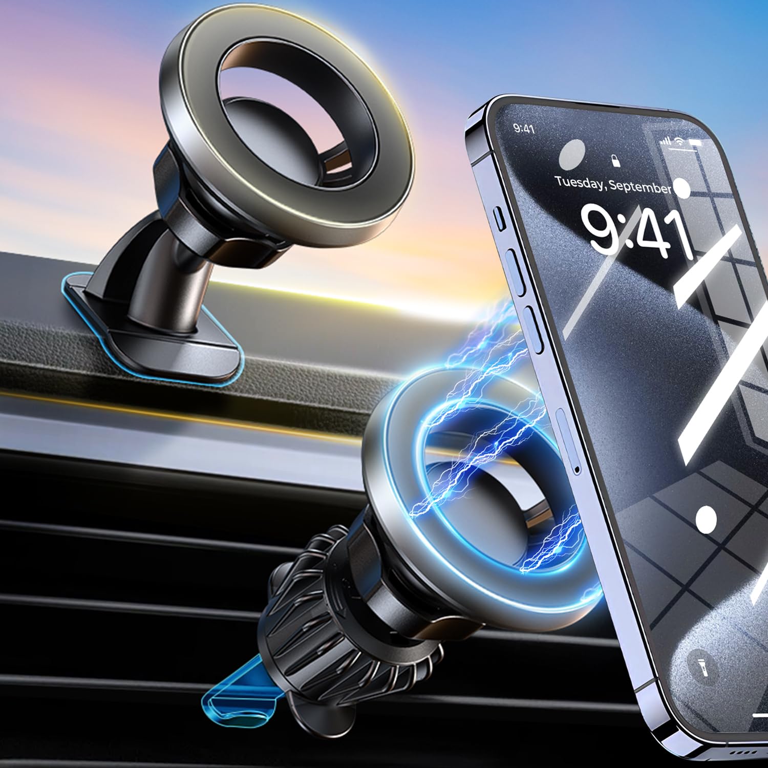 Photo 1 of ?20X Official Certified Magnets ?for MagSafe Car Mount, 2in1 Dashboard Air Vent Phone Holder, Strong Adhesive, Heat Resistant, 360° Rotation, Fits for iPhone 16, Best Travel Accessories for Men&Women