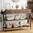 Gizoon 47" Console Table with 3 Drawers, Industrial Entryway Table with 3 Tier Storage Shelves, Narrow Long Sofa Table for Entry Way, Hallway, Couch, Living Room, Kitchen, Rustic Brown