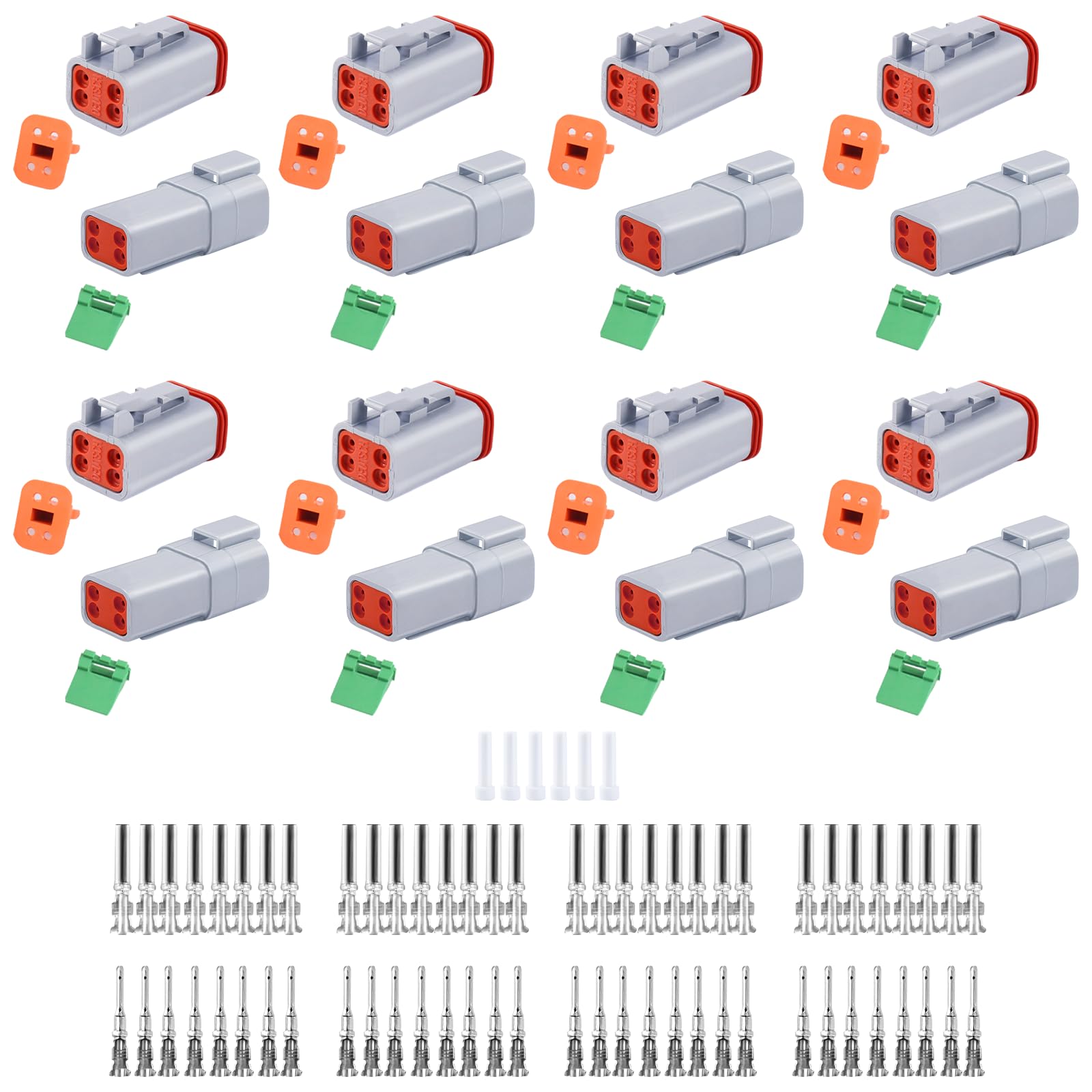 Photo 1 of 102 PCS Deutsch DT Grey 4 Pin Connectors 8 Set, Waterproof Electrical Wire Connector with Stamped Contacts and Seal Plug for Truck, Off-Road Vehicles, Construction, Agriculture, Motorcycle Wiring