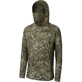 BASSDASH Men's UPF 50+ Camo Long Sleeve Hunting Fishing Hoodie Shirt | Lightweight Moisture Wicking 4-Way Stretch Hoodie with Built-in Neck Gaiter &amp; Mesh Panels, for Fishing Hiking Kayaking