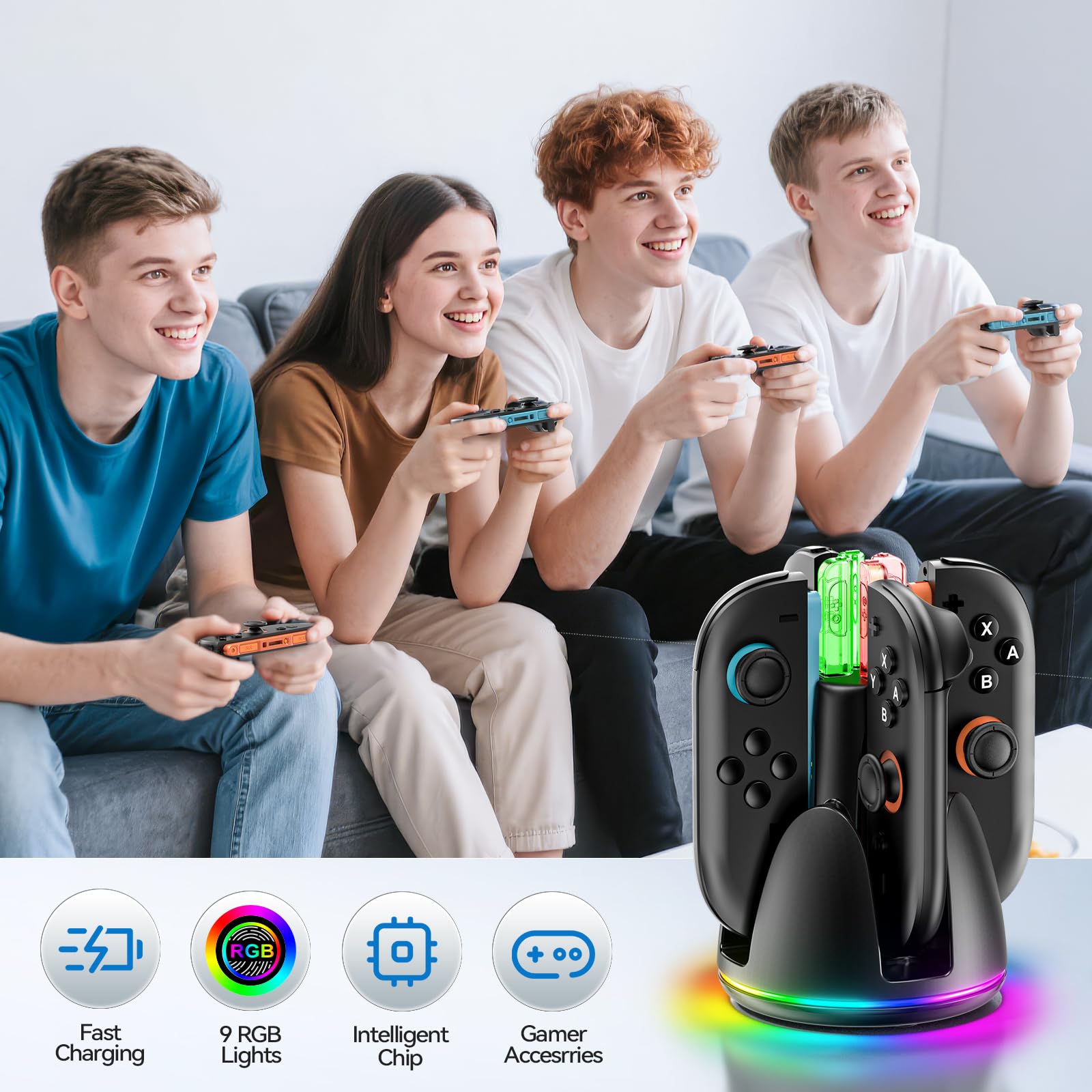Tokluck RGB Switch 2 Controller Ladestation für Nintendo Switch 2 Zubehör, 2.5St. Schnelle Switch 2 Ladestation mit RGB Lichtern, Nintendo Joy Con 2 Charging Dock mit Ladekabel 6