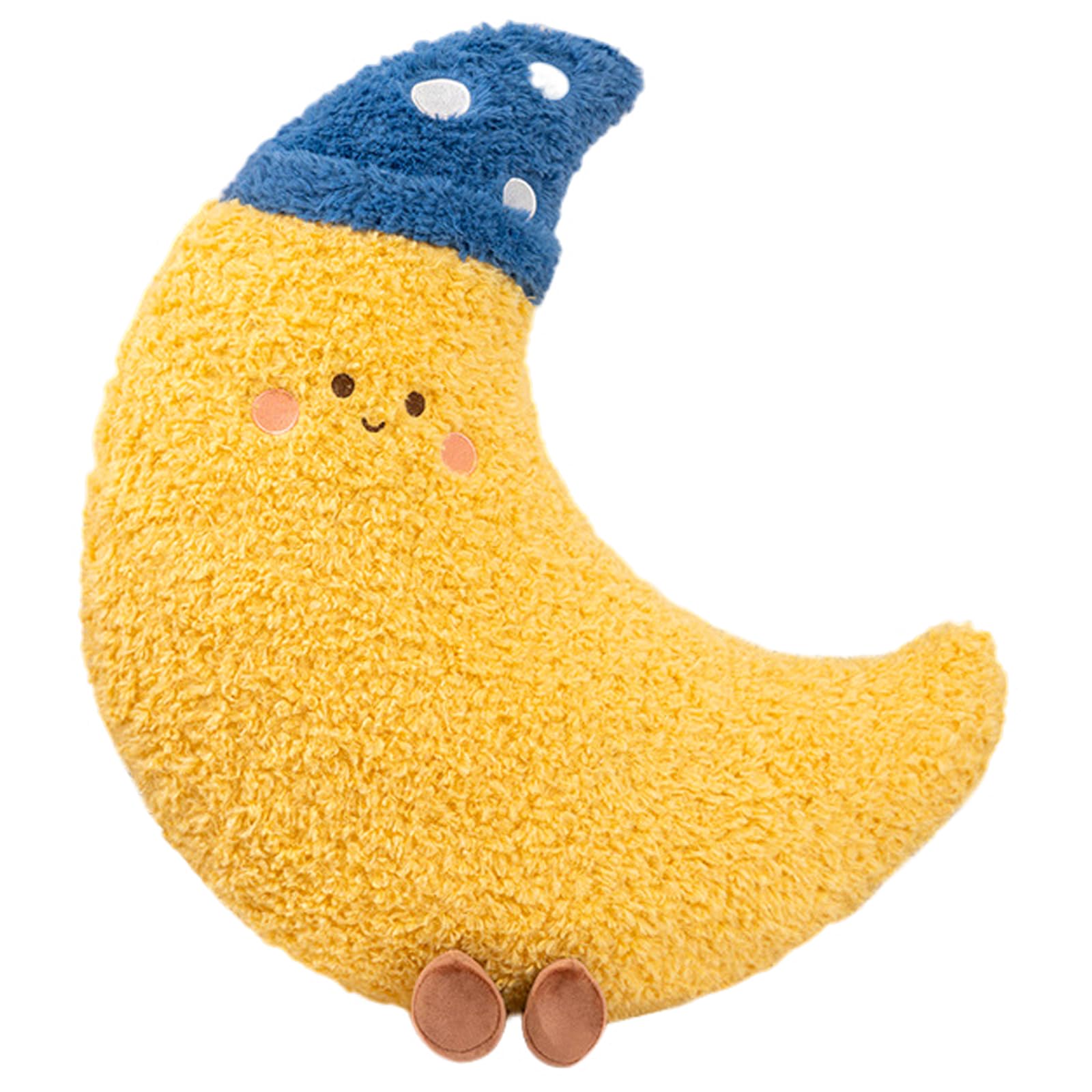 PORUPAEL Moon Decoration Plush Pillow 18in Creative Soft Sofa Cushion Funny Plush Toy Adorable Stuffed Pillow Toy Car Seat Cushion for Cuddling Napping Room Decor (Yellow Moon)