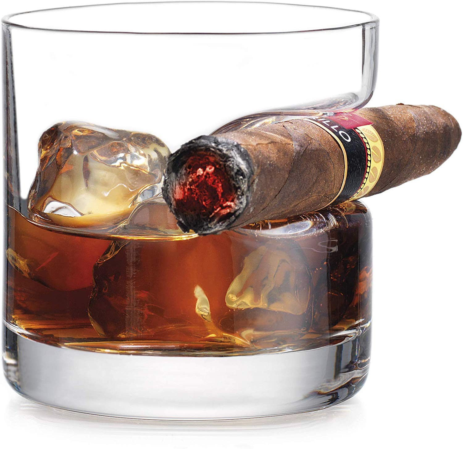 GodingerCigar Glass - Old Fashioned Whiskey Glass With Indented Cigar Rest