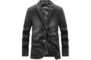 Mens Denim Jacket Casual Slim Denim Blazer Two Button Business Suit Jacket Notch Lapel Sport Coat