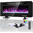 BREEZEHEAT 50 Inch Ultra Thin Electric Fireplace-Freestanding or Recessed Wall Mounted Fireplace, Remote Control, Touch Screen, 750W/1500W, 8H Timer for Living Room, Bedroom, Office