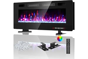BREEZEHEAT 50 Inch Ultra Thin Electric Fireplace-Freestanding or Recessed Wall Mounted Fireplace Heater, Remote Control, Touch Screen, 750W/1500W, 8H Timer for Living Room, Bedroom, Office