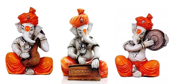 Karigaari India Polyresine Ganesha Playing Veena - Dafli - Harmonium