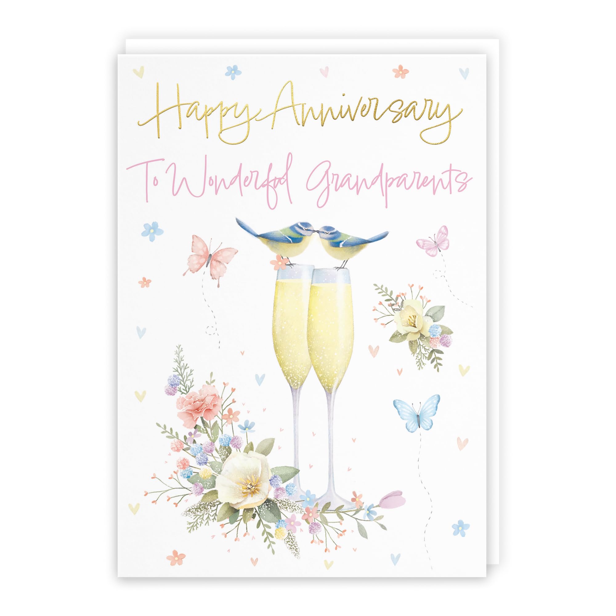 Hunts England - Grandparents Anniversary Card - A5 Size - Champagne Flutes - Gold Foil - Anniversary Card For Grandparents - Milo's Gallery