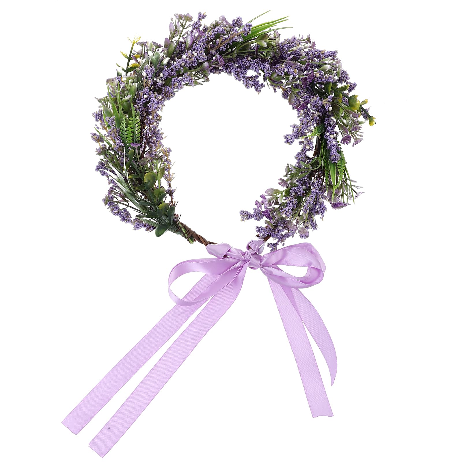 Lurrose Flower Wreath Headband Lavender Floral Garland Crown Christmas Flower Headpiece for Women Girls Bridal Wedding Party Holiday (Purple)